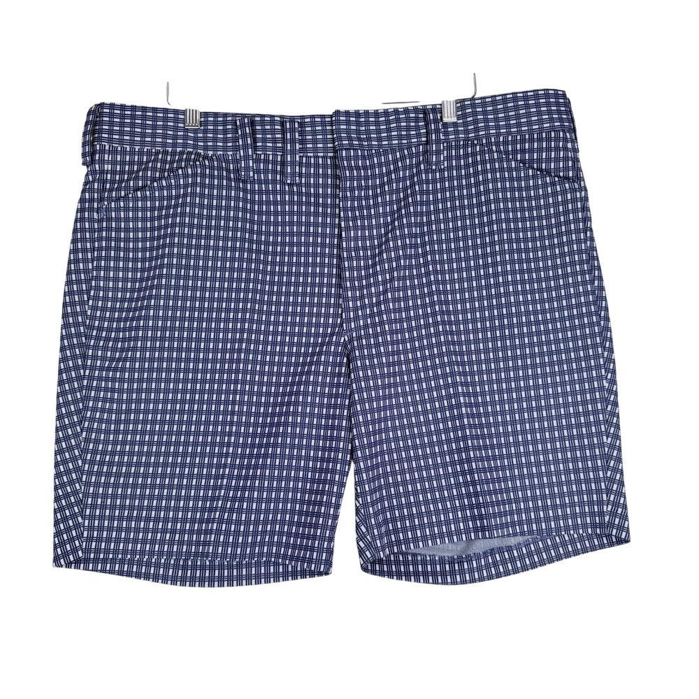 Vintage Farah Polyester Shorts Mens 42x7 Blue White Check Polyester Made in USA